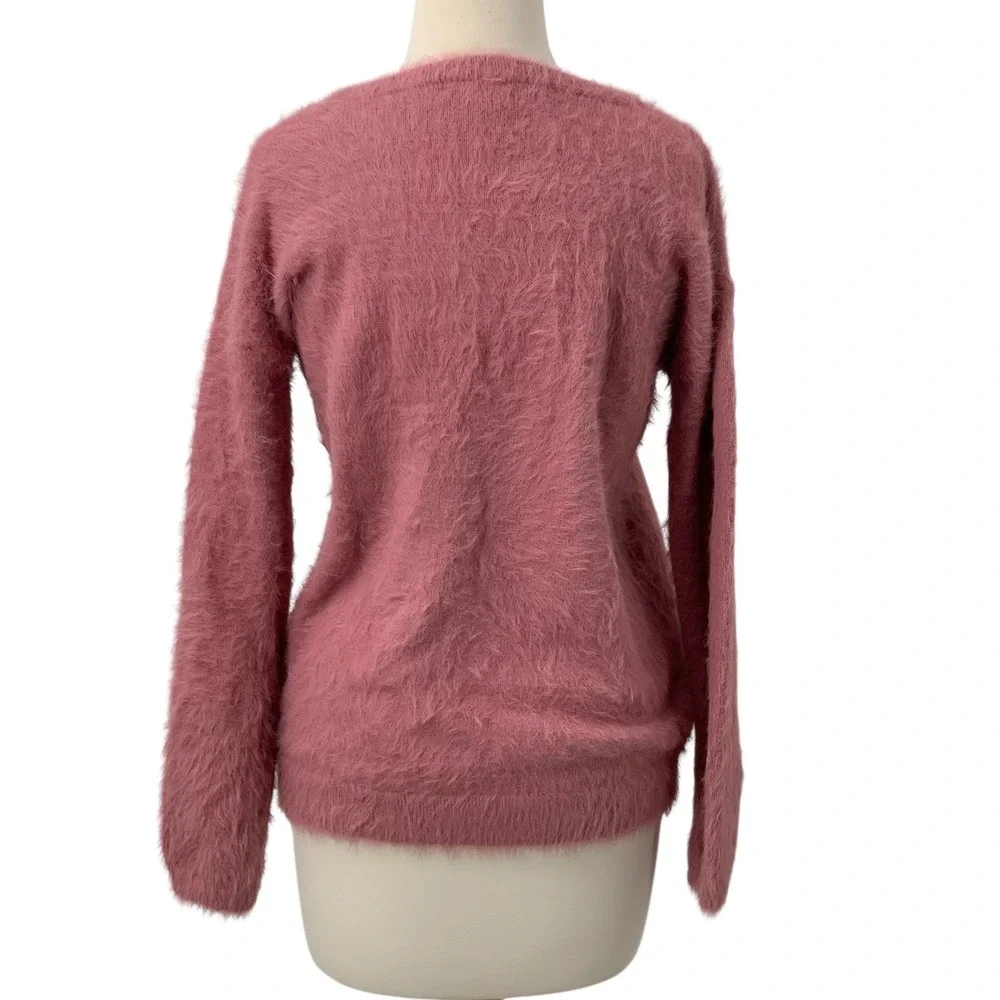 Ellen Tracy Long Sleeve Fuzzy Knit Pullover Sweater Dusty Rose Pink Cozy Soft M‎